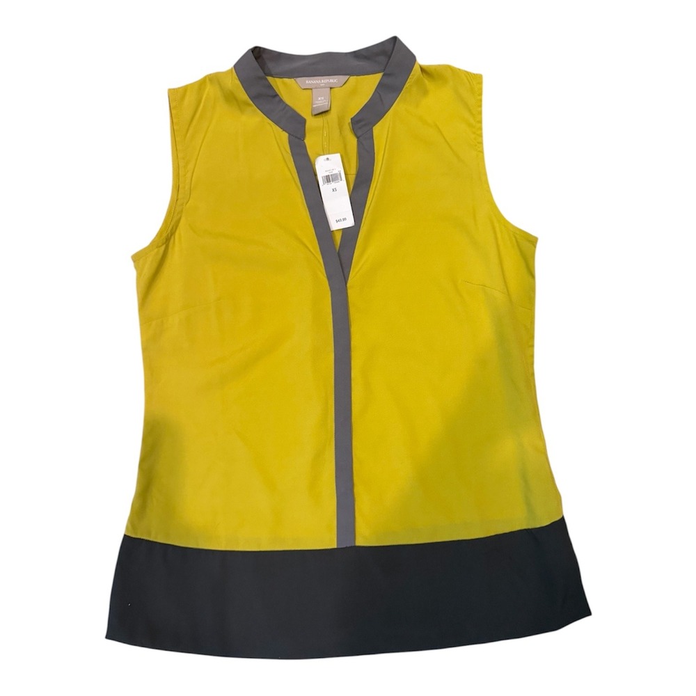 Banana Republic Womens XS Chartreuse Yellow Colorblock Sleeveless V-Neck Blouse